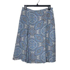 Ann Taylor Loft 100% Silk Blue & Tan Print Knee-Length Skirt Size 4